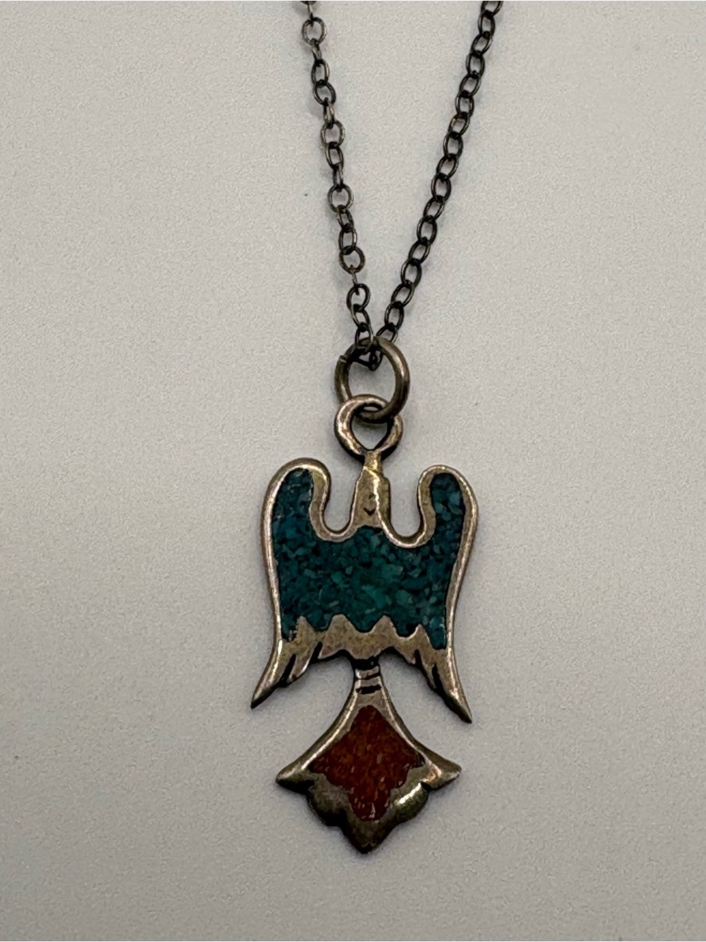 Vintage Teal and Brown Eagle Pendant Necklace - Women Jewelry